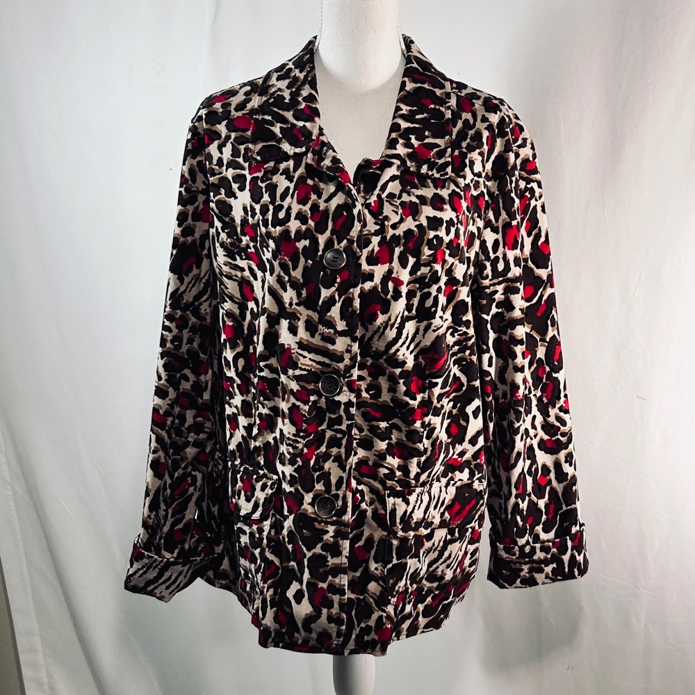 Charter‎ Club Woman Leopard Print Corduroy Jacket Red Accent Plus Size 2X Blazer
